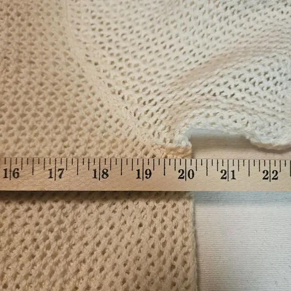 Sag Harbor L Crochet Knit Cardigan Scalloped Trim Cream Ivory Cottagecore Boho - Picture 8 of 11